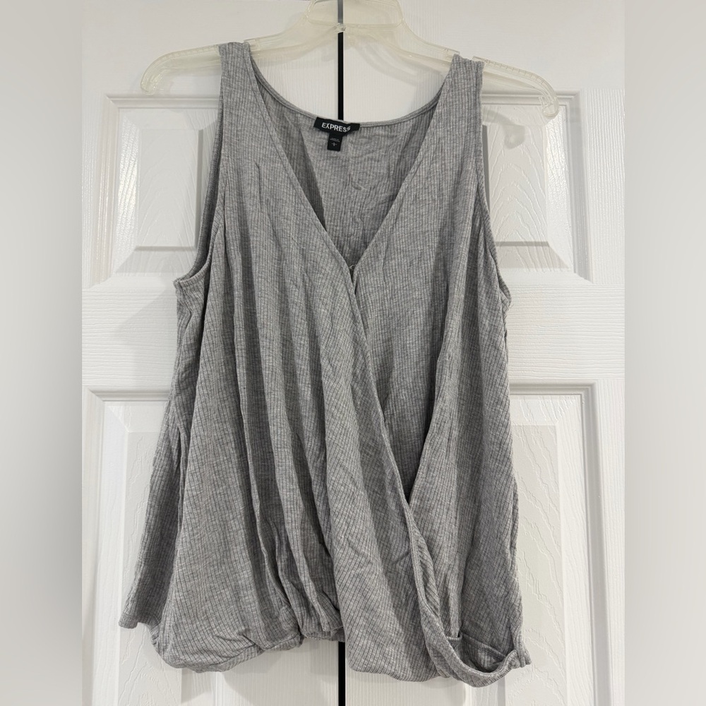 Express Women's Large Heather Gray Ribbed Tank Top Front Clasp